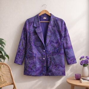 Vintage Zany by Graff Purple Abstract Print Blazer Jacket Size 14 Made USA